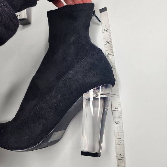 Liliana Black Sock Booties with Clear Plastic Heel Size 10 - Picture 7 of 10